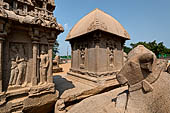 Mamallapuram - Tamil Nadu. The five Rathas. The group of Draupadi Ratha and Nandi the bull. 